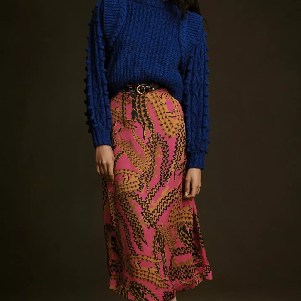 NWT Farm Rio Crocodile Midi Skirt SZ L